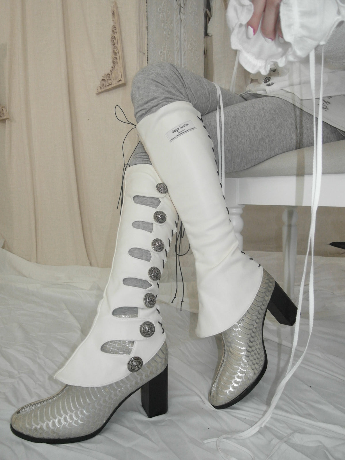 Cutwork Faux‑Leather Gaiters