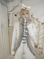 Snow‑Hued Fur‑Trimmed Coat