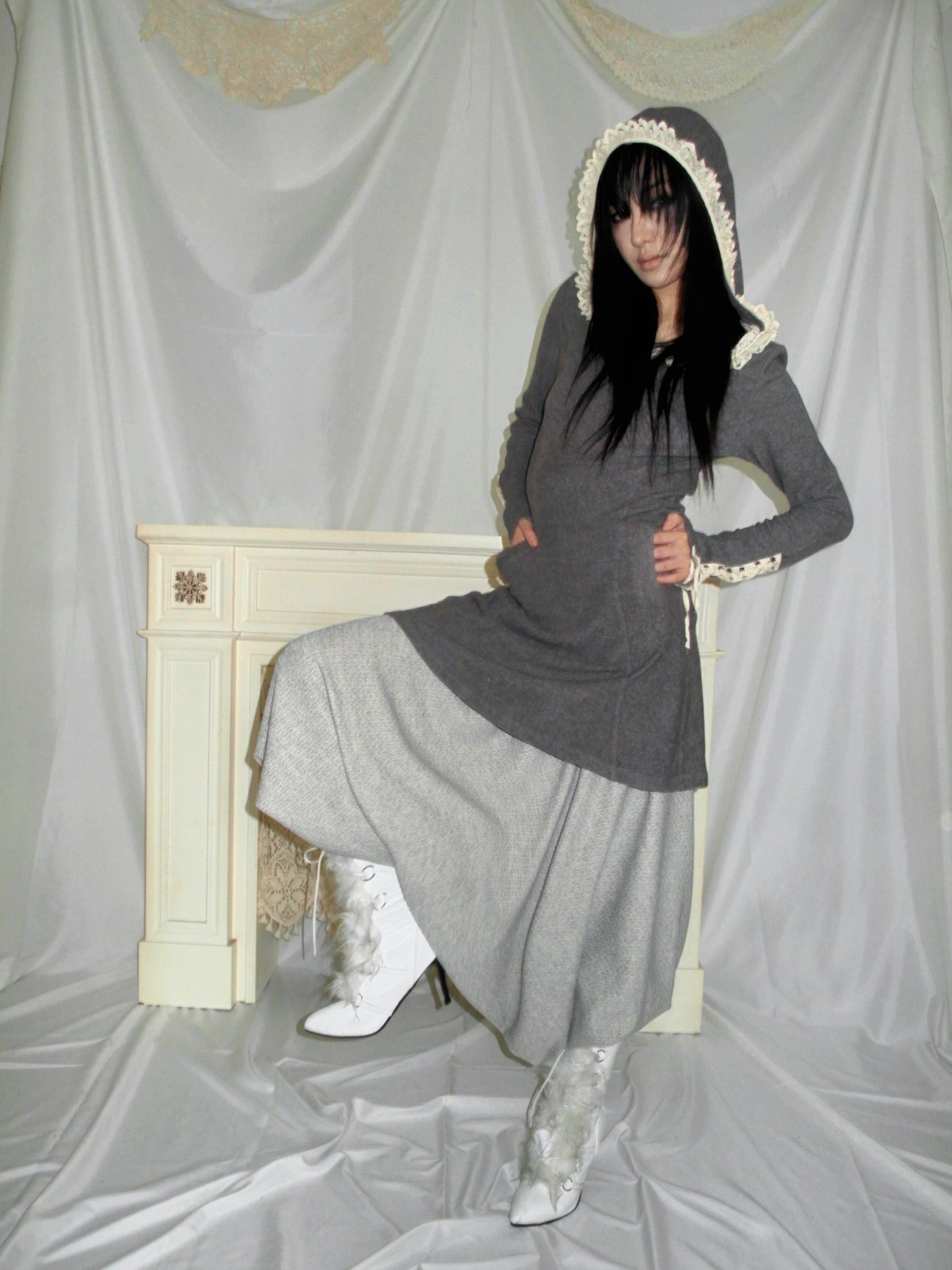 Button drop-crotch skirt pants