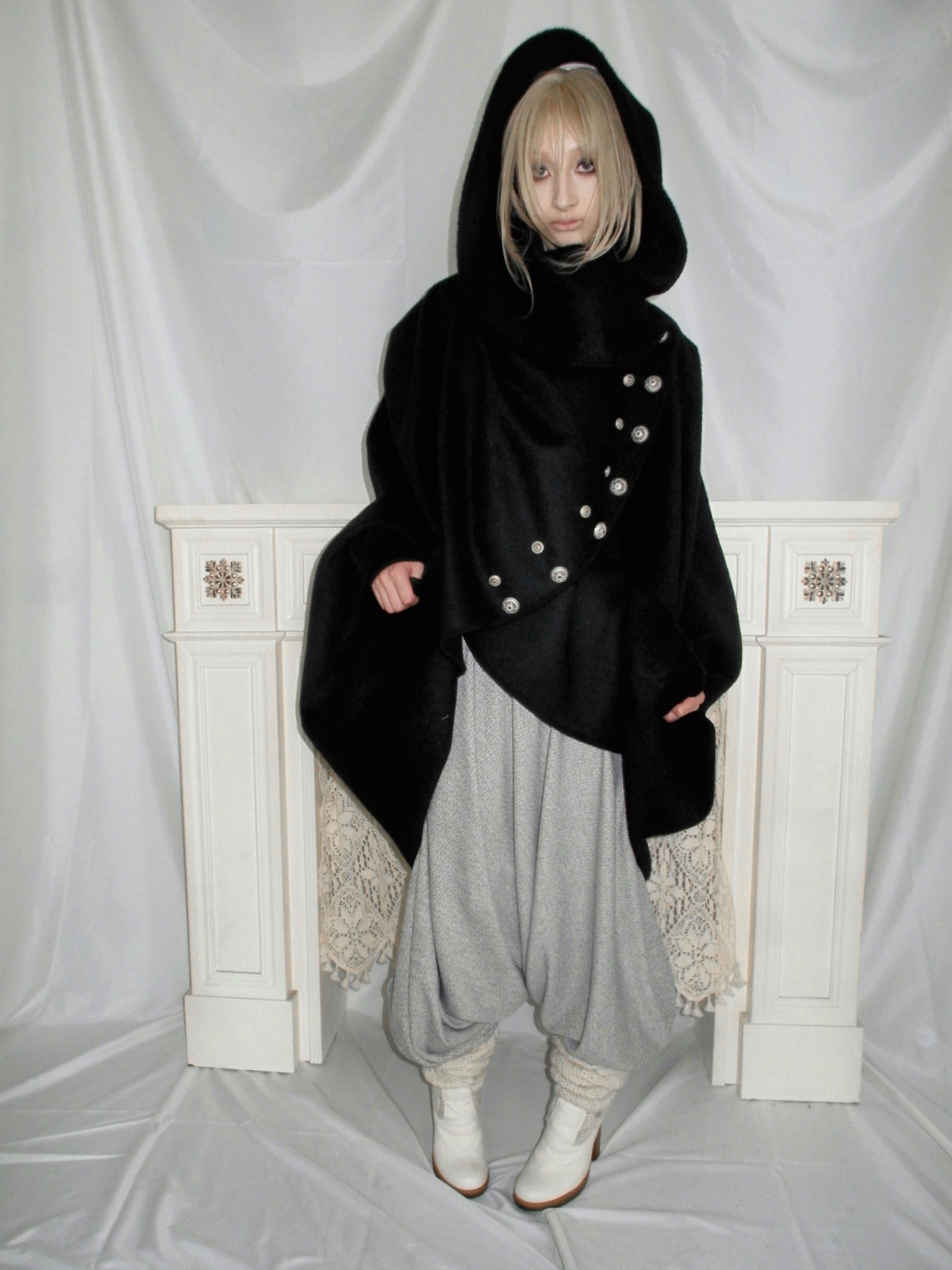 Button drop-crotch skirt pants