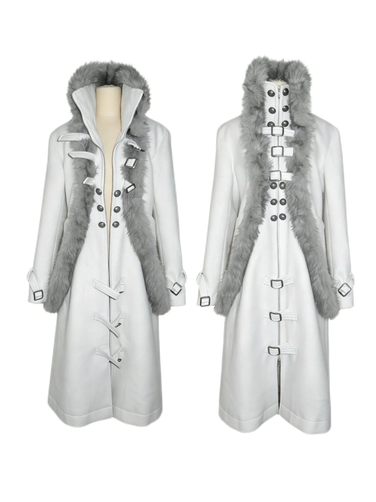 Snow‑Hued Fur‑Trimmed Coat